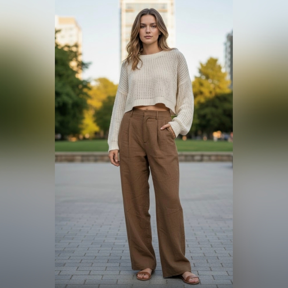 Free People Tan Wide-Leg Pants
